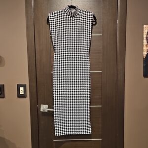 Elegant Black and White Houndstooth Dress